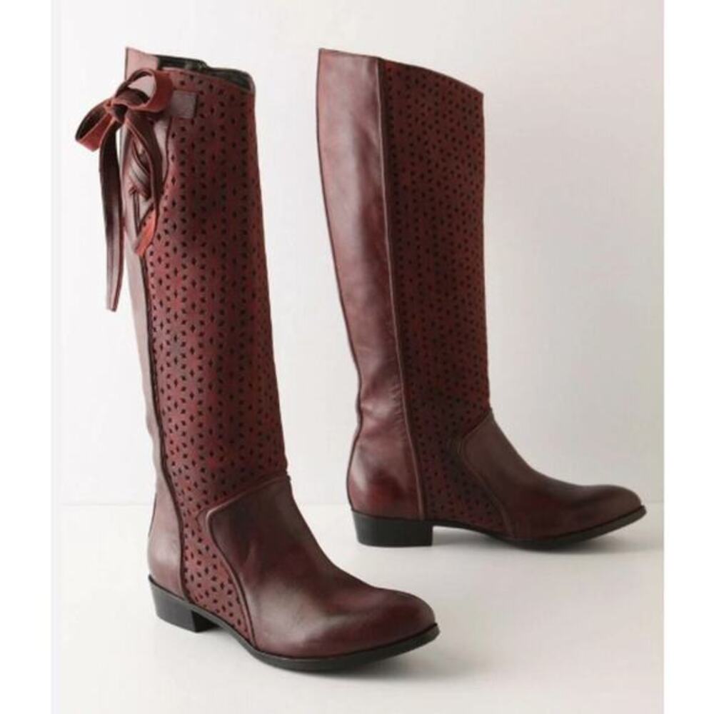 Anthropologie Claret Bow‎ Boots maroon leather